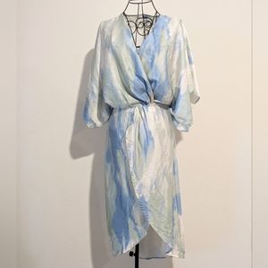 BTFL Life Pale Blue and Cream Wrap Short Sleeve Dress S